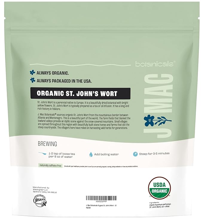 J Mac Botanicals, Organic St John's Wort (16 oz) Hypericum perforatum Loose Leaf Herbal Tea-FlexoryFit