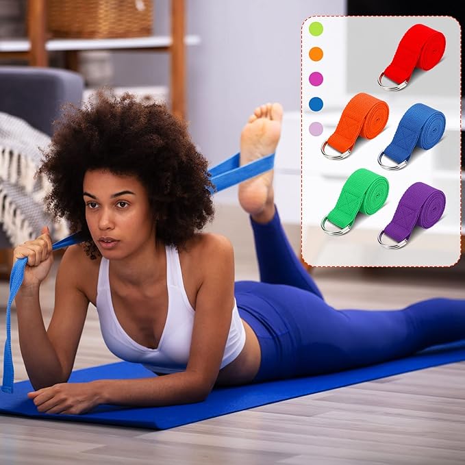 Jerify 10 Pcs Yoga Strap for Stretching Bulk 6ft Exercise Stretch Band with Metal D Ring Adjustable Pilates Non Elastic Yoga Stretch Belt for Women Men Physical Fitness Gym Workout Dance-FlexoryFit