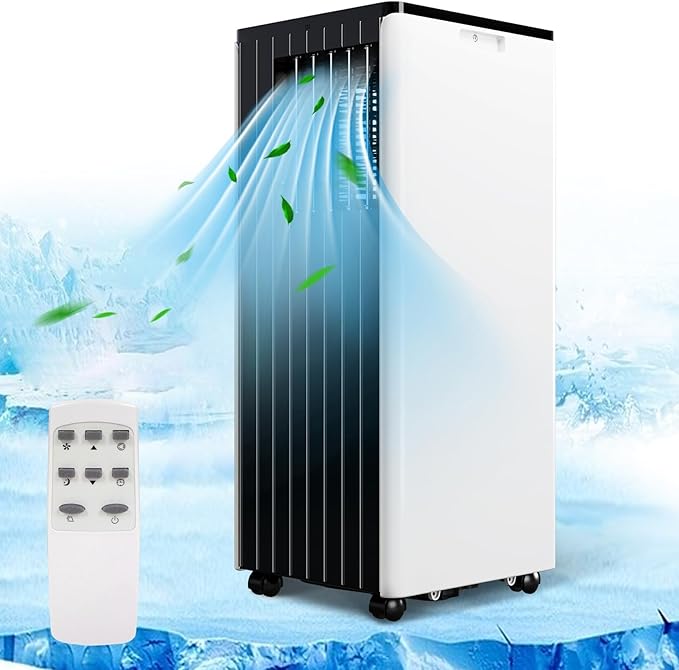 8000 BTU Portable Air Conditioner for Rooms up to 350 Sq. Ft, 3-in-1 Cooling, Dehumidifier & Fan with Quiet Operation, Efficient Cooling, Sleep Mode, 24-Hour Timer & Remote Control, Black Top
