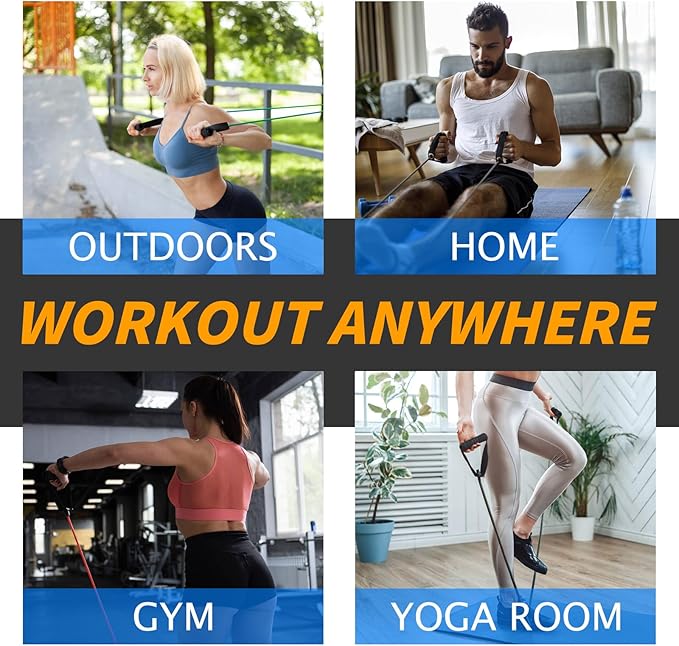 Resistance Bands with Handles for Working Out Women and Men, Exercise Bands with Door Anchor, Stretch Bands for Home Workouts, Simple Guide Included-FlexoryFit