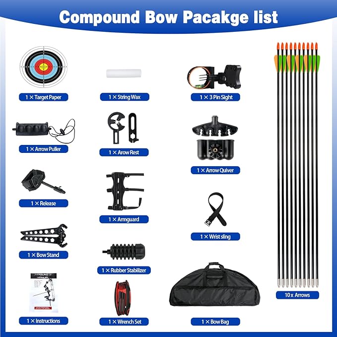 Youth Compound Bow Set 15-45 Lbs for Teens and Beginner, Package with Archery Hunting Equipment, Max Speed 260fps, Adjustable, Right Hand