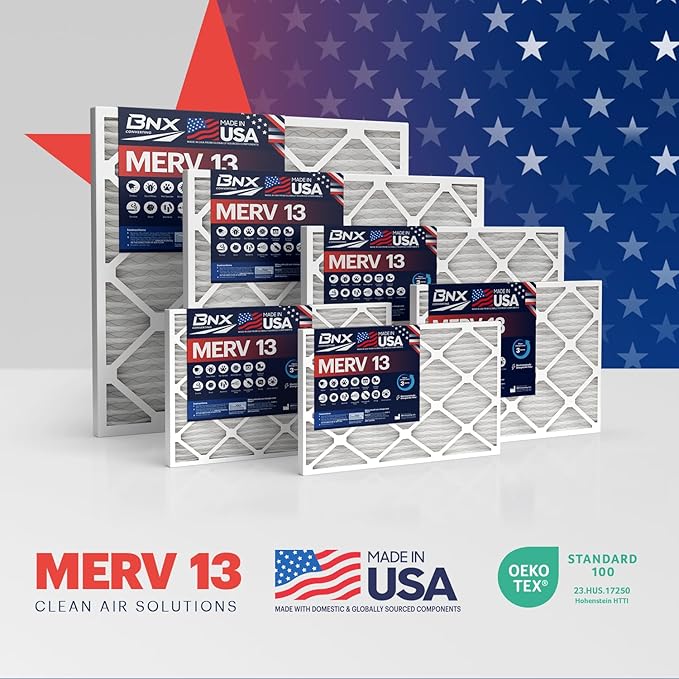 BNX TruFilter 20x20x2 Air Filter MERV 13 (4-Pack) - MADE IN USA - Electrostatic Pleated Air Conditioner HVAC AC Furnace Filters for Allergies, Pollen, Mold, Bacteria, Smoke, Allergen, MPR 1900 FPR 10