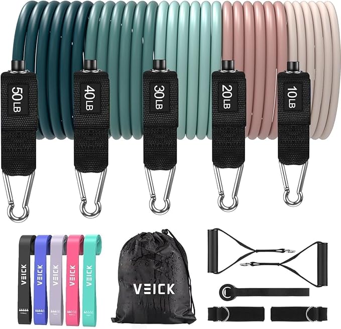 VEICK Resistance Bands, Exercise Bands for Working Out with Handles, Elastic Workout Bands for Men Women, Exercising Bands for Strength Training Equipment at Home Gym-FlexoryFit