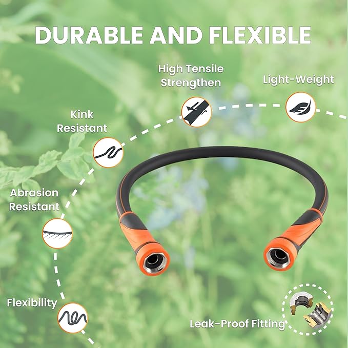 Giraffe Tools Garden Leader Hose 5/8 inch x 5ft, Short Water Hose Heavy Duty, Flexible, Lightweight Hybrid Hose with Swivel Handle, Male to Female Fittings