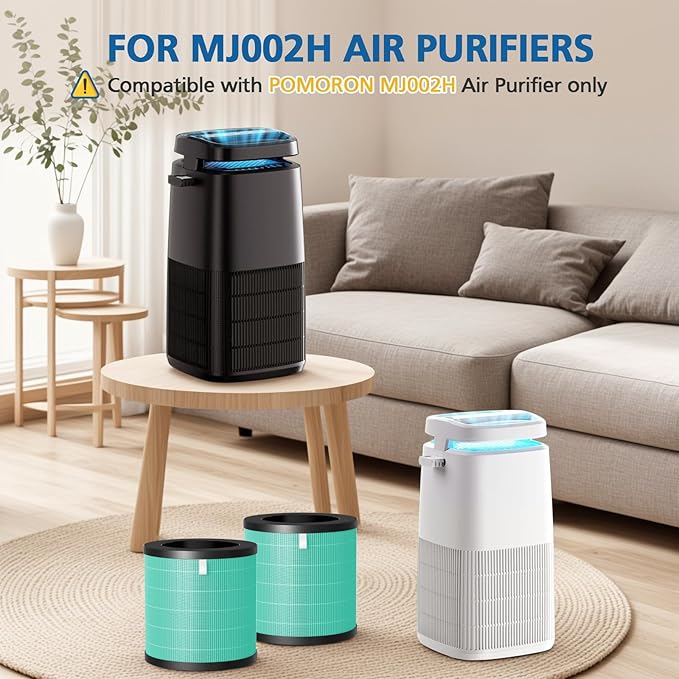 MJ002H Pet Care Replacement Fil-ter Compatible with POMORON MJ002H Air Puri-Fier, 4-Stage Filtration, H13 True Hepa Fil-ter, Activated Carbon, Multi-Layer Fil-ter, Compare Part MJ002H-RFA, 2 Pack