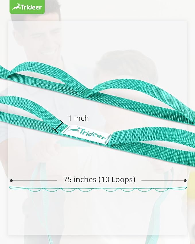 Trideer Stretching Strap Yoga Strap Yoga Band for Physical Therapy, 10 Loop Non-Elastic Yoga Straps for Stretching, Pilates, Exercise & Dancing, Stretch Band with Aesthetic Packaging for Women & Men-FlexoryFit