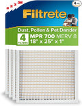 Filtrete 18x25x1 AC Furnace Air Filter, MERV 8, MPR 700, Tough on Pollen, Easy on Airflow, 3-Month Pleated 1-Inch Electrostatic Air Cleaning Filter, 4-Pack (Actual Size 17.81 x 24.81 x 0.81 in)