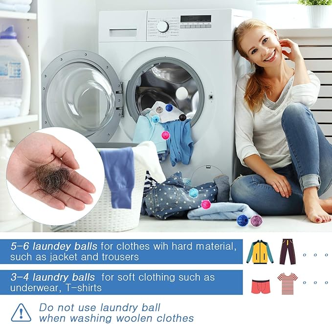 Blulu 24 Pieces Pet Hair Remover for Laundry Dryer Balls Reusable Washing Machine Hair Catcher Pet Dog Cat Catcher Lint Remover (Light Blue,Blue,Grey,Black,Purple,Rose Red)