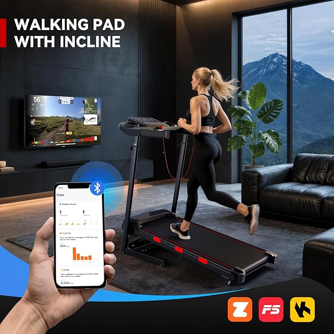 8.7MPH Incline Treadmill for Running and Walking, 3.5HP Quiet BLDC Treadmills for Home with Double Deck Technology, 350 lbs Weight Capacity, APP, Heart Rate-FlexoryFit