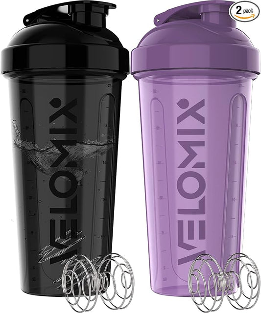 '-2 Pack- 28 oz Protein Shaker Bottles for Protein Mixes - 2x Wire Whisk | Leak Proof Shaker Cups for Protein Shakes | Protein Shaker Bottle Pack | Shakers for Protein Shakes-Purple&Black-FlexoryFit