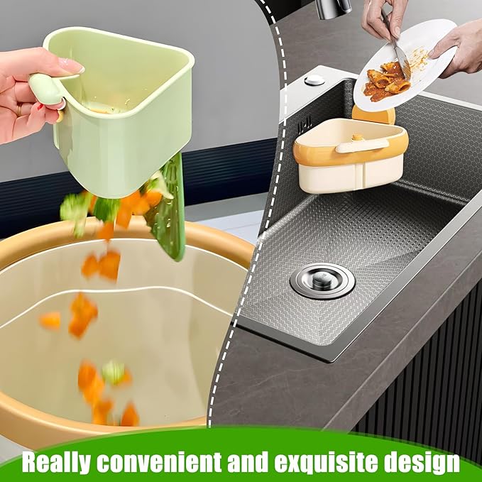 Suction Cup Sink Corner Rack,Sink Strainer Basket,Plastic Sink Storage Rack Holder,Triangle Sink Filter Basket,Corner Sink Trash Catcher for Food Waste (Orange)