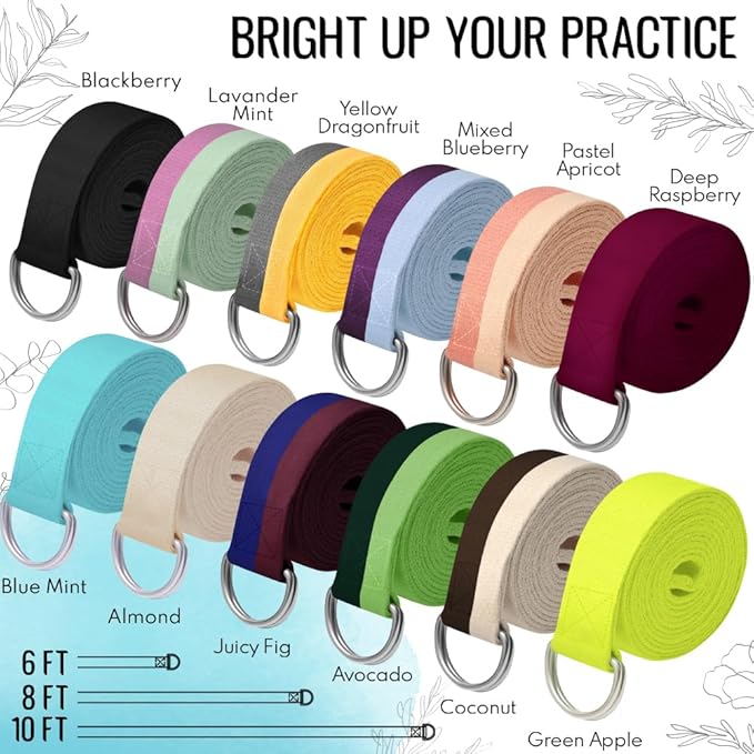 TECEUM Yoga Strap & Mat Strap – 2 IN 1 – Cotton – 6 ft 8 ft 10 ft (30+ colors) – Adjustable Non-Slip Belt for Yoga, Pilates, Stretching, Physical Therapy, Fitness & Home Workout – For Carrying Mats-FlexoryFit