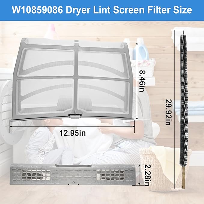 W10859086 Dryer Lint Screen Filter Replacement for Whirlpool Maytag Kenmore Dryer Lint Brush W10608811 W10701353 4378144 AP5999318 PS11731421 EAP11731421