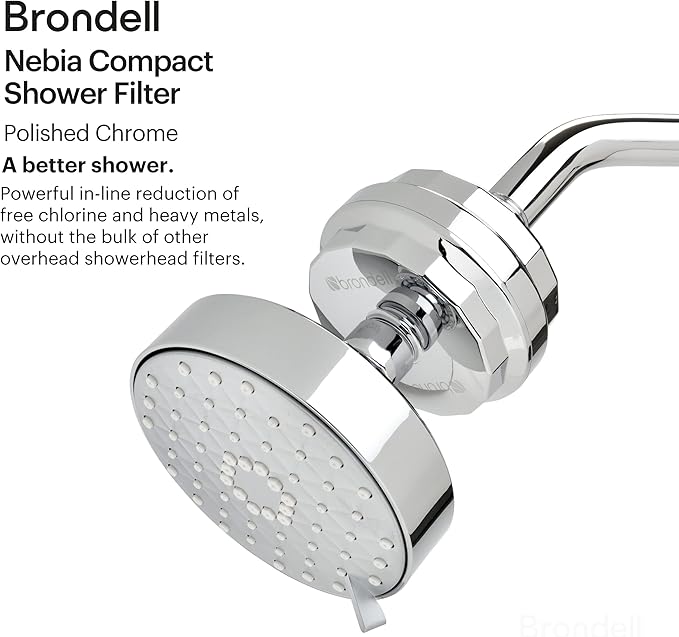 Brondell Shower Filter VivaSpring, Compact Polished Chrome – High Output, 100% High-Purity KDF Filtration, With FF-30 Filter Cartridge, Filtered Shower Water for Healthier Skin & Hair