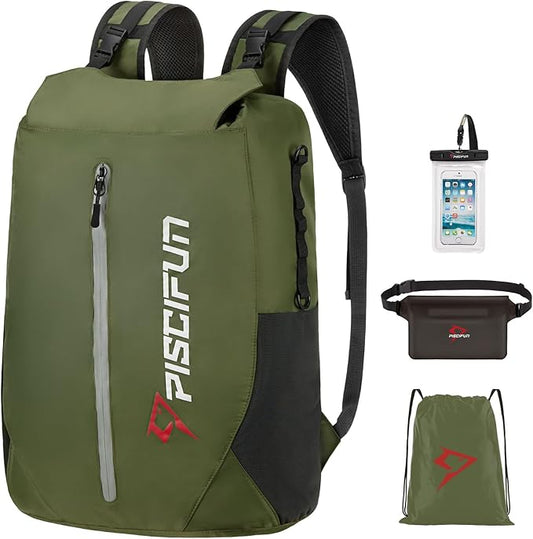 Piscifun Dry Bag Waterproof, Lightweight Dry Backpack Roll-Top Sealed with Waist Pouch and Phone Case Keeps Gear Dry Inside for Kayaking, Boating 10L 20L 30L