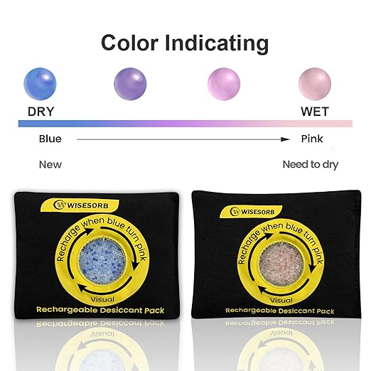 100g Reusable Silica Gel Desiccant Packs, Rechargeable Dehumidifier Moisture Absorbers with Color Indicator for Bins, Gun Safes, Suitcases, 3D Printing Filaments, Electronics, Cars [3 Pack]