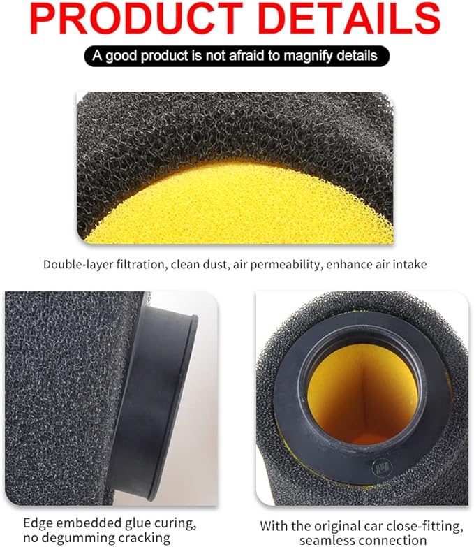 NIBBI Foam Air Filter,Universal Motorcycle Replacement High Performance 49mm Air Filter Intake Cleaner For Go Kart Moped Pit Dirt Bike Parts Motorbike