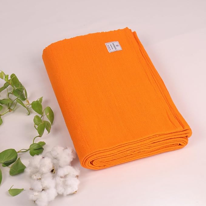 Yogikuti Iyengar Cotton Yoga Blanket Set of One – Thick Handwoven Yoga Blankets for Restorative Yoga, Meditation & Pranayama – Premium Cotton Yoga Blanket for Support & Comfort in Pranayama (Orange)-FlexoryFit