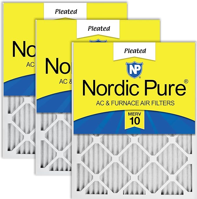 Nordic Pure 12x12x1 (11 3/4 x 11 3/4 x 3/4) Pleated MERV 10 Air Filters 3 Pack