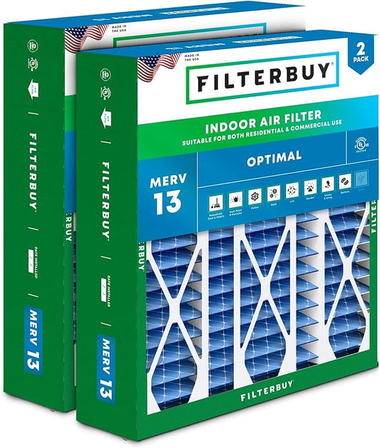 Filterbuy 20x25.25x3.5 Air Filter MERV 13 Optimal Defense (2-Pack), Pleated HVAC AC Furnace Air Filters Replacement for Aprilaire Space-Gard 102/2120 (Actual Size: 19.94 x 25.38 x 3.75 Inches)