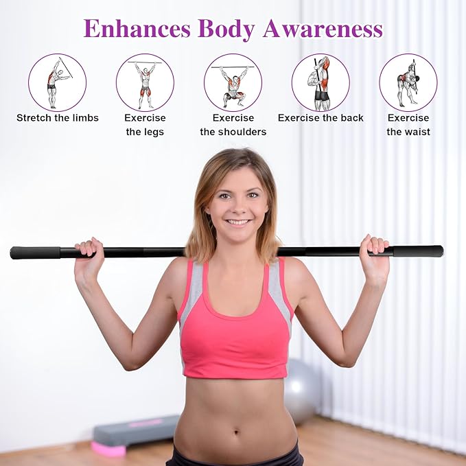 5ft Yoga Stick - Sturdy Steel Adjustable Stretching Stick for Mobility,Flexibility & Balance | Non-Slip Ends & Foam Handles | Exercise Pole for Fitness,Physical Therapy,Posture Correction-FlexoryFit