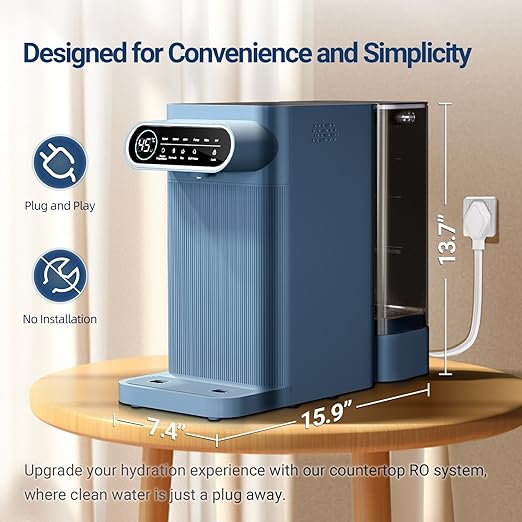 5-in-1 Countertop Reverse Osmosis Water Filter System with UV, 5-Stage Filtration, Portable Instant Hot Water, No Installation, Adjustable Temperature and Volume, 3:1 Pure to Drain Water Machine