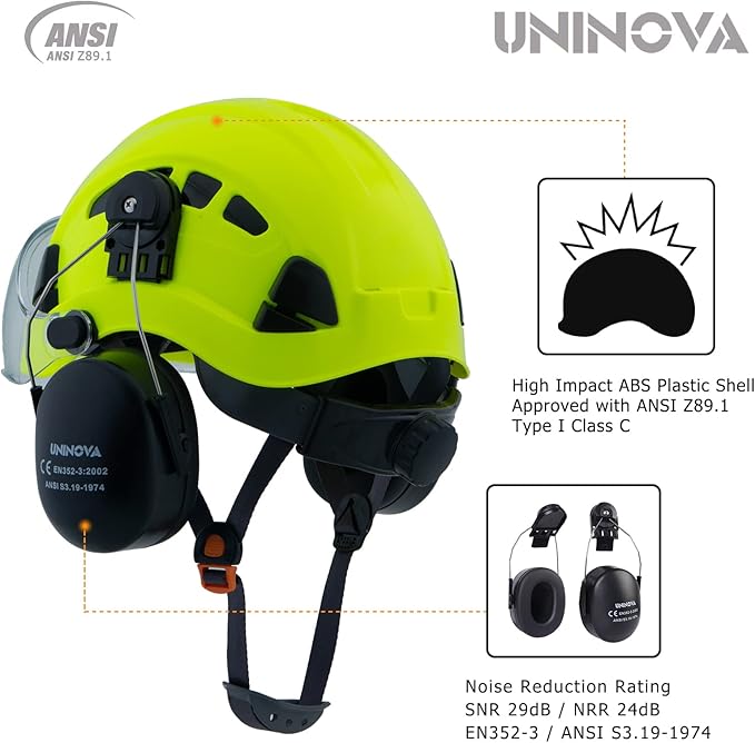 UNINOVA Arborist Helmet Forestry Helmet Chainsaw Helmet with Visor and Earmuffs,OSHA Safety Hard Hat Helmet for Logging Trimming Mowing Climbing Tree Service Garden Work