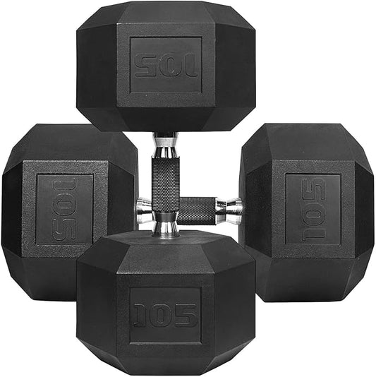 WF Athletic Supply Rubber Encased Hex Dumbbells with Rubber Grip Contoured Handle for Muscle Toning, Strength Building & Full Body Workout-FlexoryFit
