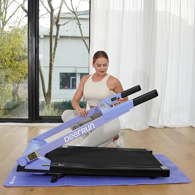 DeerRun Treadmills for Home with Incline and Handles, 3.5 HP Foldable Treadmill 350 LBS Weight Capacity for Small Spaces, Folding Running Machine with Smart APP-FlexoryFit