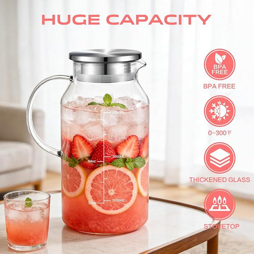 Aofmee Glass Pitcher with Lid and Handle, Glass Water Pitcher with Lid - Image 2