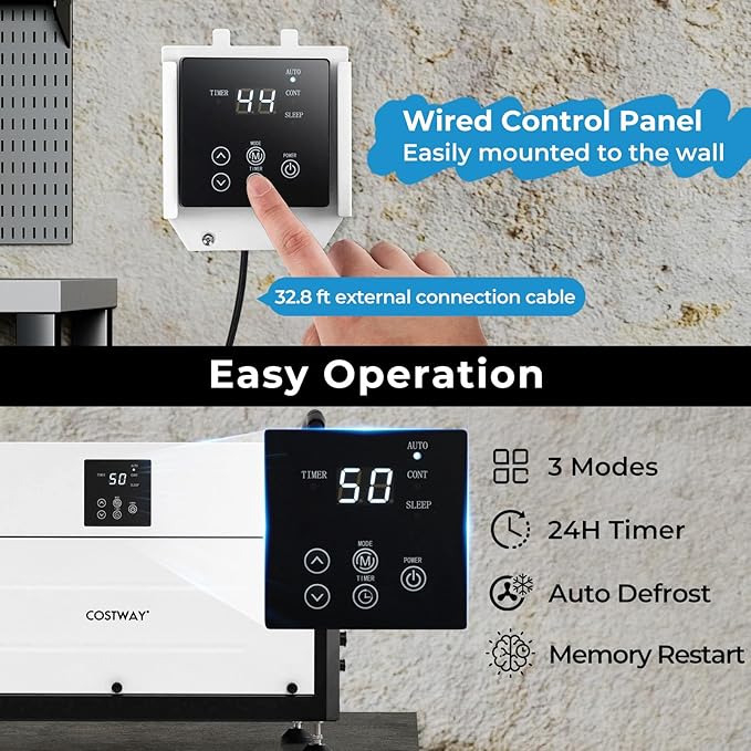 COSTWAY 192 PPD Commercial Dehumidifier, 2600 Sq.Ft Crawl Space Dehumidifier with 9.8 FT Drain Hose & Wired Remote Control Panel, Ideal for Basement, Warehouse, Job Site (White)