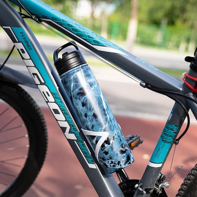 18 oz Insulated Water Bottle Stainless Steel Sport Bottles with 3 Lids,Marble Ocean-FlexoryFit