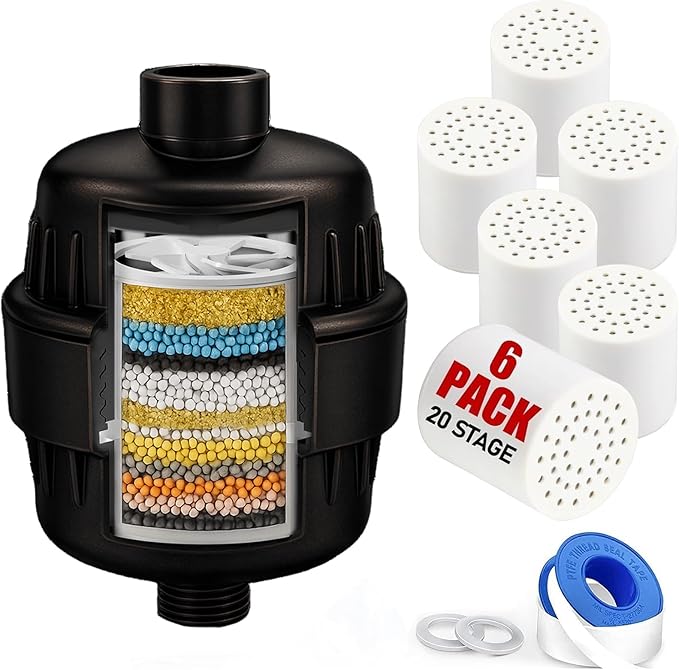 Shower Filter for Hard Water - Shower Water Filter - Shower Head Filter - Water Softener to Remove Chlorine and Fluoride - 6 Replacement Cartridges -20 Stage,Oil Rubbed Bronze