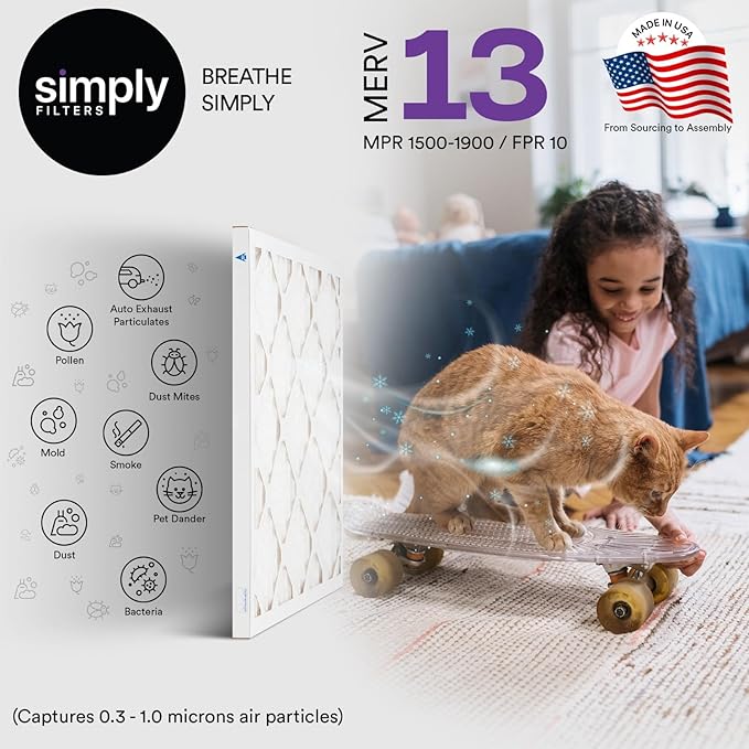 Simply 18x24x1 Air Filter, MERV 13, MPR 1500, 6 Pack, For Home AC Furnace & HVAC (Actual Size: 17.75"x23.75"x0.75") DUST, Pet, & Allergy Control