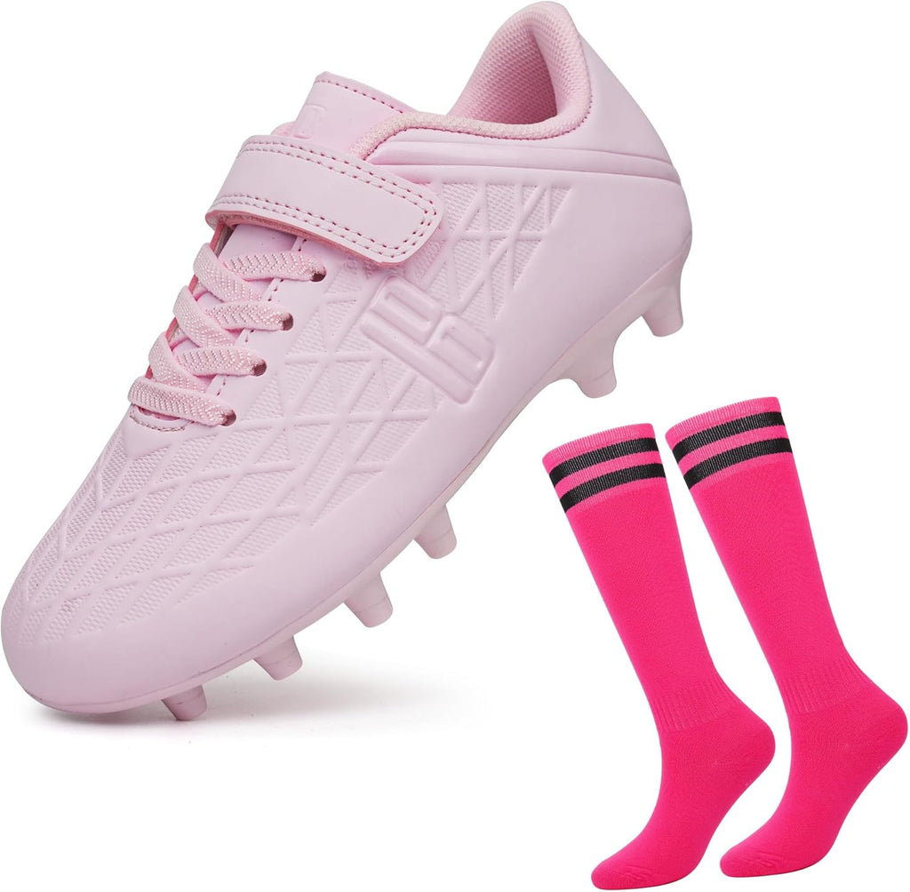 brooman Kids Firm Ground Soccer Cleats Boys Girls Football Cleats with Soccer Socks