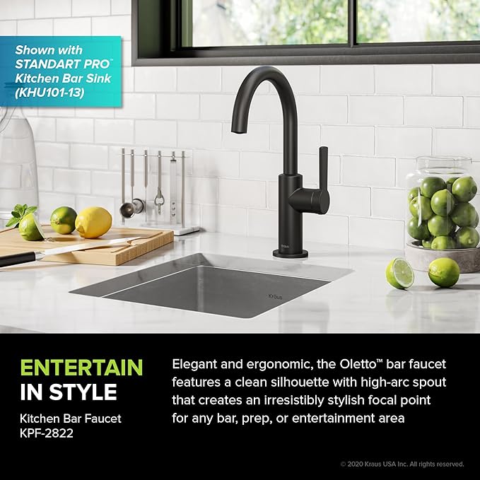 Kraus Oletto Single Handle Kitchen Bar Faucet in Spot Free Antique Champagne Bronze, Kitchen Sink Faucets, KPF-2822SFACB