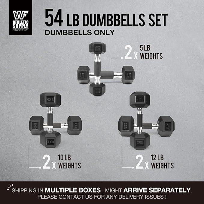 WF Athletic Supply Rubber Encased Hex Dumbbells with Rubber Grip Contoured Handle for Muscle Toning, Strength Building & Full Body Workout-FlexoryFit