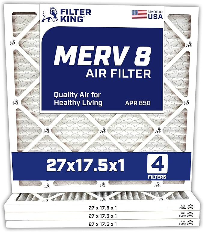 Filter King 27x17.5x1 Air Filter | 4-PACK | MERV 8 HVAC Pleated A/C Furnace Filters | MADE IN USA | Actual Size: 27 x 17.5 x .75"