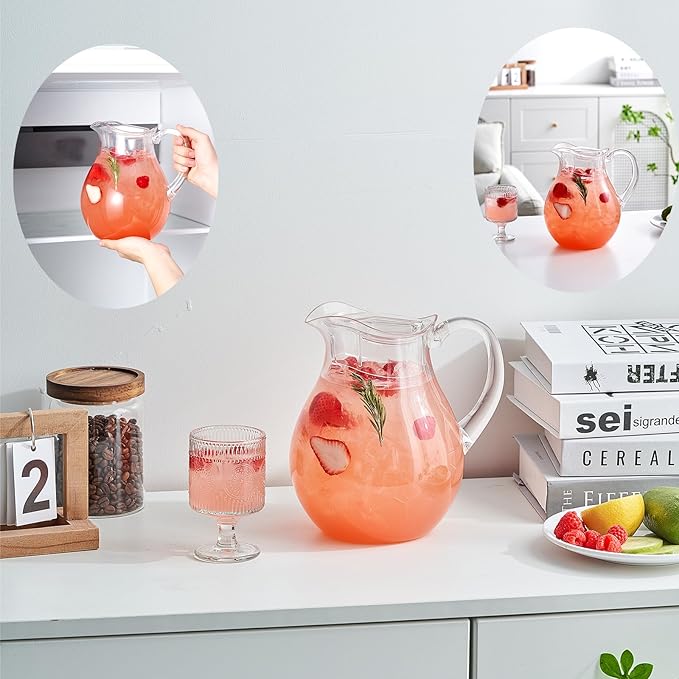 Plastic Pitcher, Clear Water Pitcher with Lid, Fridge Jug, BPA-Free, Shatter-Proof, Great for Iced Tea, Lemonade, Juice, Milk, and More (2 Quart/72oz)