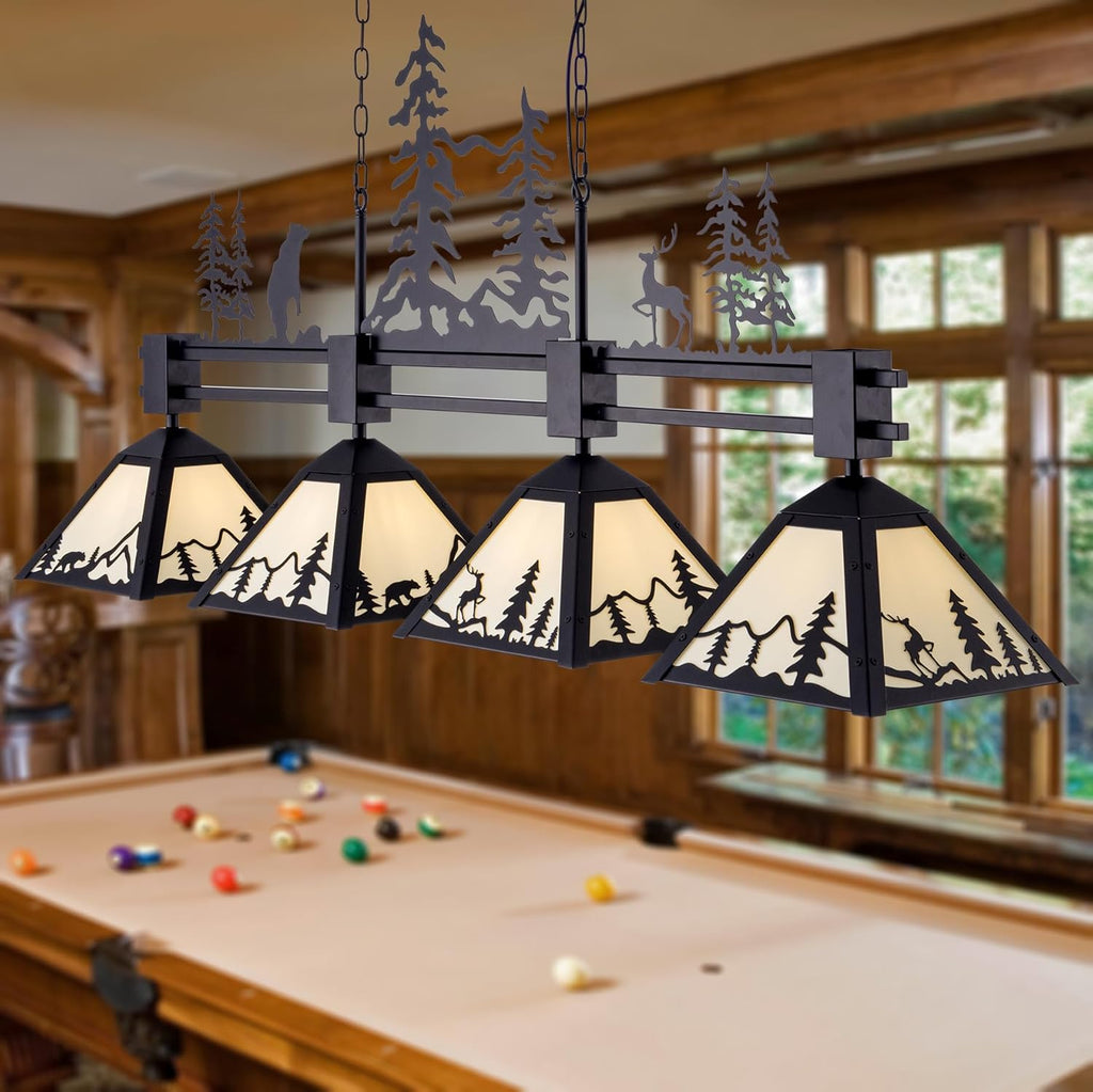 TOCHIC Vintage Pool Table Light, 62 inch Tiffany Bear Billiard Pool Table Lights, 4 Lights Rustic Farmhouse Billiard Hanging Light Fixture for 7 to 9 ft Snooker Table, Game Room, Man Cave, Kitchen