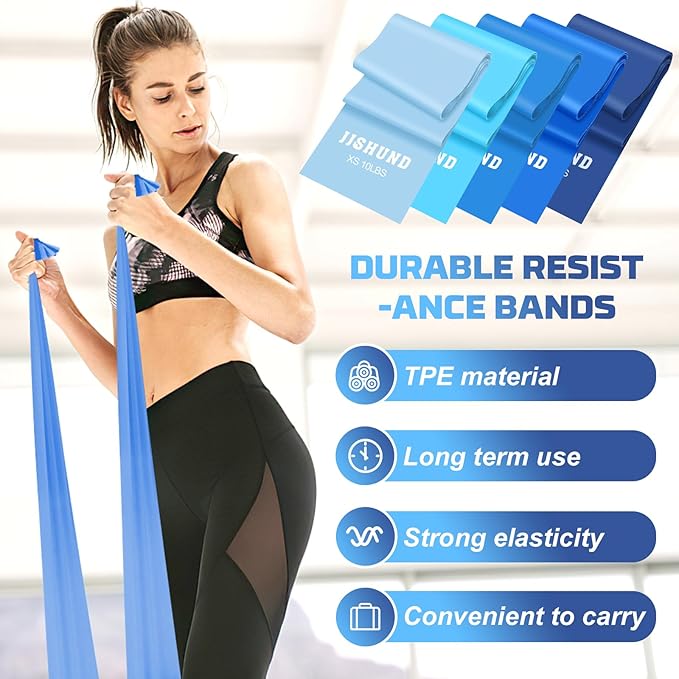 5 Pcs Resistance Bands, Professional Exercise Bands Elastic Stretch Bands for Fitness Yoga Pilates Stretching Strength Training, Workout Bands for Women and Men Home Gym-FlexoryFit