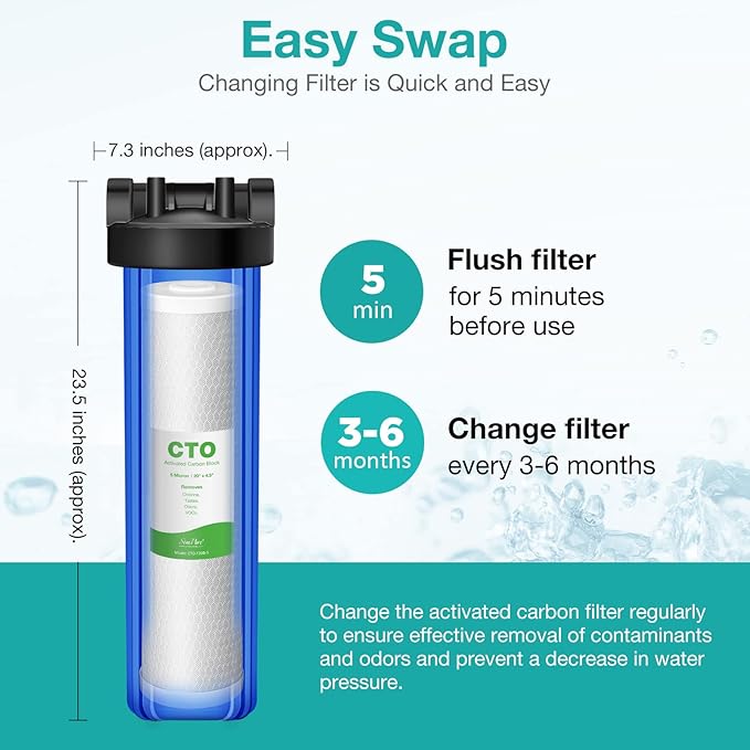 SimPure Whole House Water Filter, 20" x 4.5" BB Activated Carbon Block Filter Replacement Cartridge Coconut CTO Filter (6 Pack)