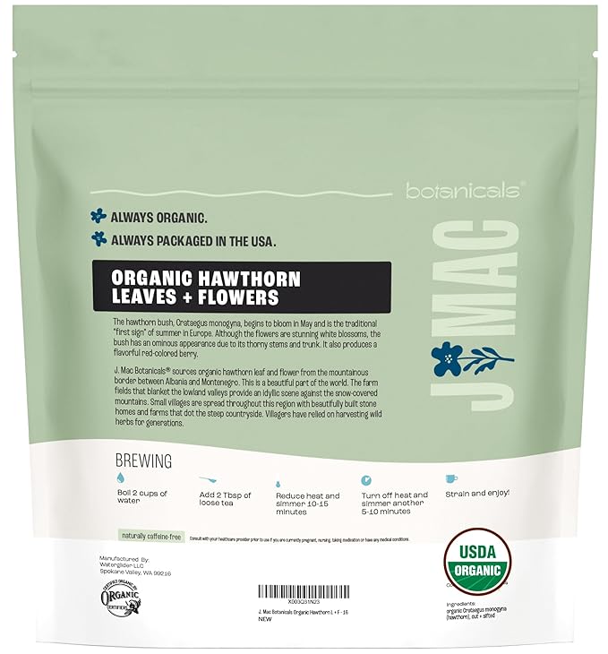 J MAC BOTANICALS Organic Hawthorn Leaf and Flower (16 oz) Dried Hawthorne leaves-FlexoryFit