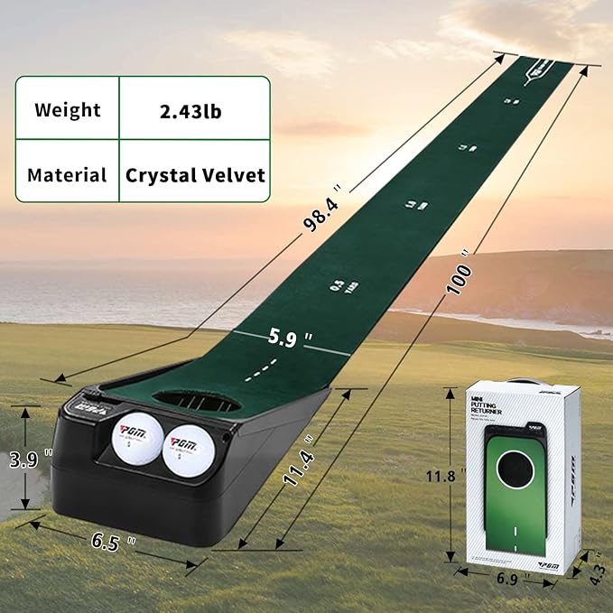 PGM Putting Green Indoor - Golf Mat With Electric Ball Return - Portable Putting Matt for Indoors - Practice Game for Home and Office - Gifts and Accessories for Men