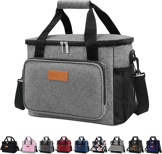 iknoe Thickened Lunch Bag - Soft Coolers Insulated, Leak Proof Tote with Zippered Top - Great for Work, Picnic, Beach - 18-Can Capacity, Grey-FlexoryFit