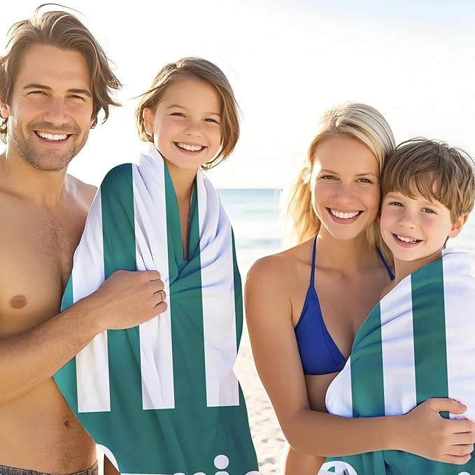 JML Personalized Beach Towel with Name, Custom Cabana Stripe Beach Towel, Customized Microfiber Pool Towel, Quick Dry & Absorbent Swim Towel for Adult,Mother's Day, Birthday, Summer Holiday,Vacation-FlexoryFit