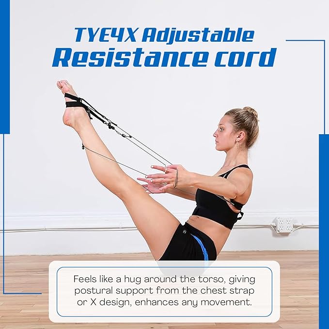 TYE4® and TYE4X™ - Pilates Wearable Resistance/Assistance; Total Body Exercise; Core Strengthening, Portable, Home Gym, Pilates, Yoga, Barre, Posture, Stretching, Balance-FlexoryFit