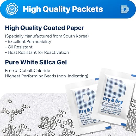Dry & Dry 5 Gram [500 Packets] Silica Gel Packets Silica Gel Desiccants, Silica Gel Packs - Rechargeable (Food Safe) Silica Gel Packets, Silica Packets