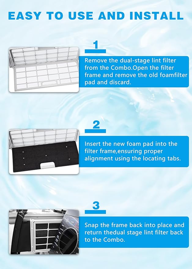 6-Pack Lint Filter for GE Profile Washer Dryer Combo - Compatible Replacement for GE WH01X35719 with Dryer Vent Brush Included