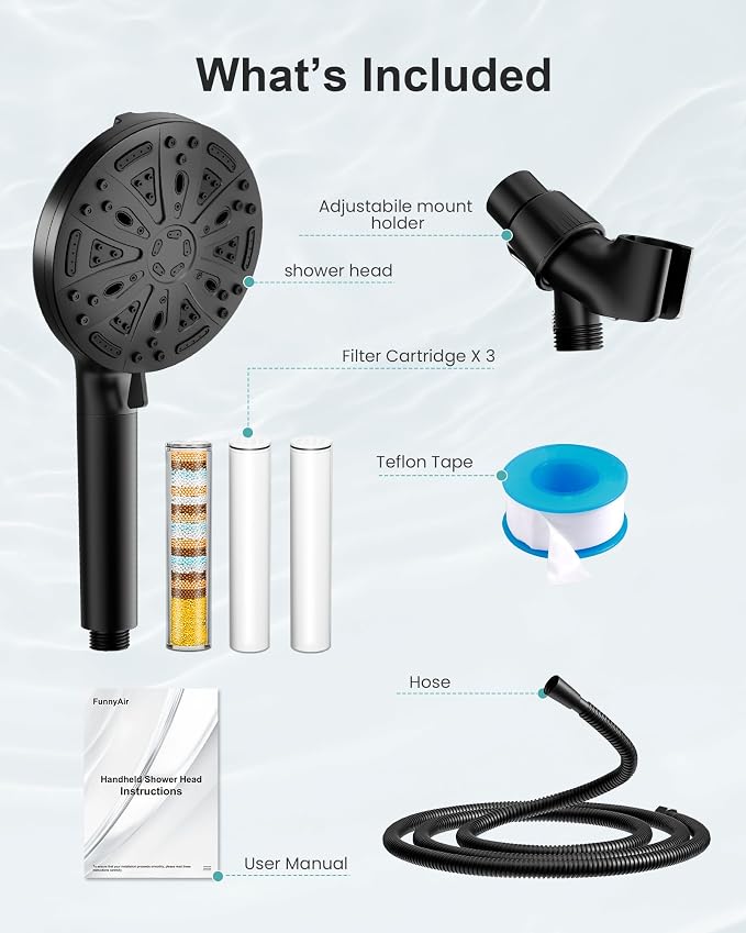 Filtered Handheld Shower Head, 9 Spray Modes High Pressure, 3 Replacement - Image 9